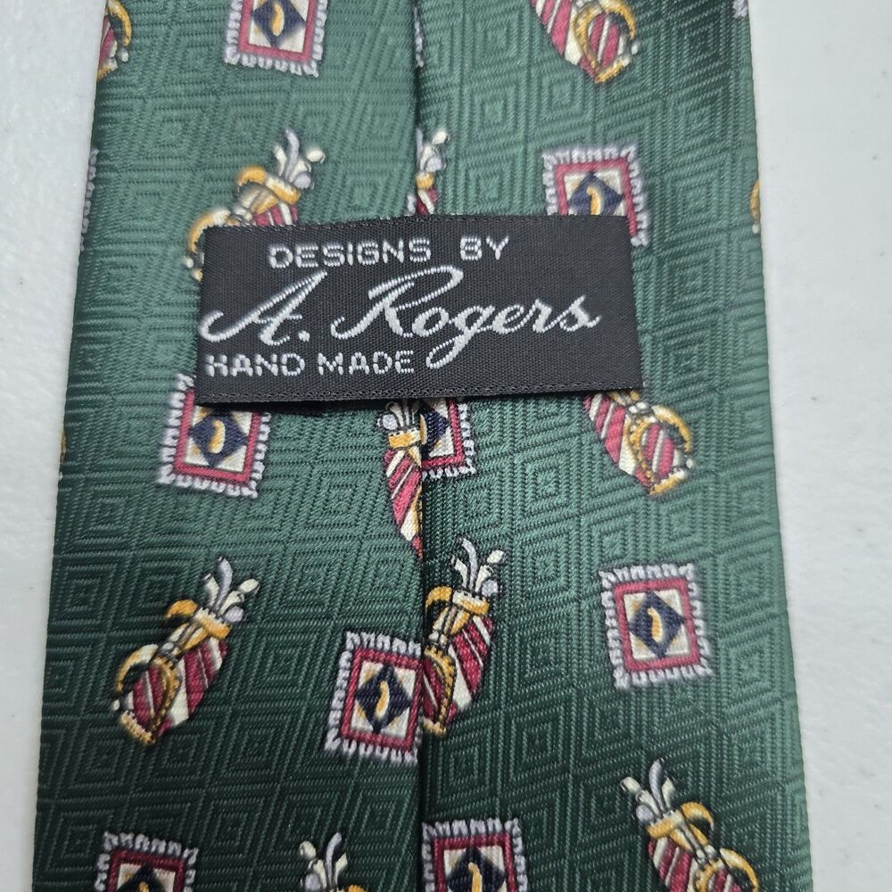 A. Rogers Neck Tie Mens Golf Clubs Bag Tie Office Play Fun Hunter Green Red Gold
